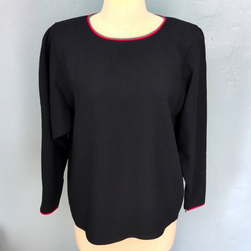 VTG Valentino Night boxy rayon poly blouse w zipper cuffs. Sz. 8